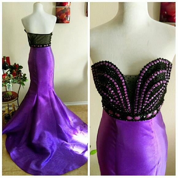 Purple Mermaid Trumpet Satin Prom Dress - Picture 2 of 4